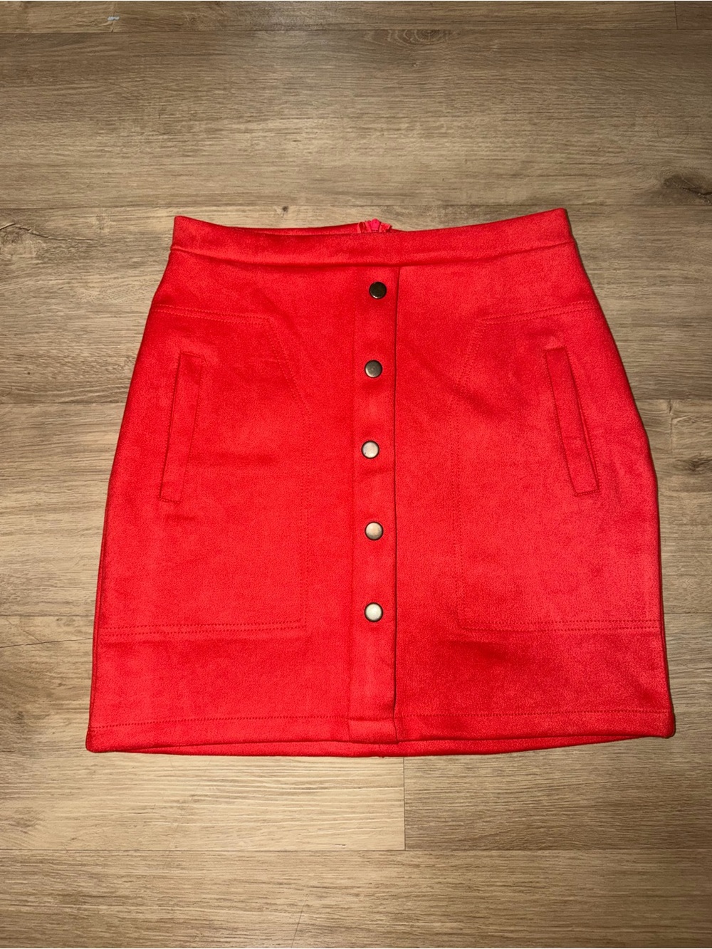 Women's Red Button-Front Mini Skirt